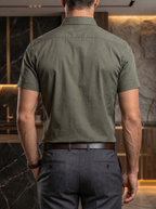 Camisa Hombre Casual Manga Corta Verde Militar