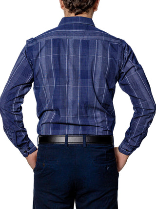Camisa Casual Hombre, Azul Marino Cuadros Gris - Tiendas Platino Camisas Hombre 34 (S)