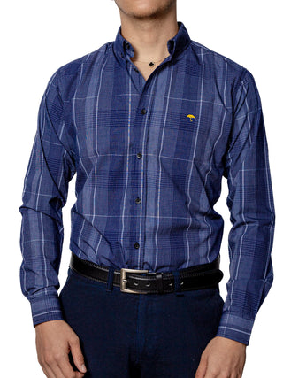 Camisa Casual Hombre, Azul Marino Cuadros Gris - Tiendas Platino Camisas Hombre 34 (S)