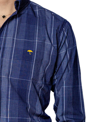 Camisa Casual Hombre, Azul Marino Cuadros Gris - Tiendas Platino Camisas Hombre 34 (S)