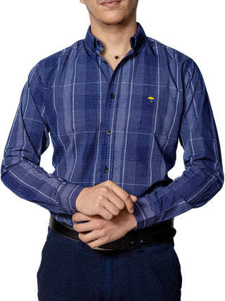 Camisa Casual Hombre, Azul Marino Cuadros Gris - Tiendas Platino Camisas Hombre 34 (S)