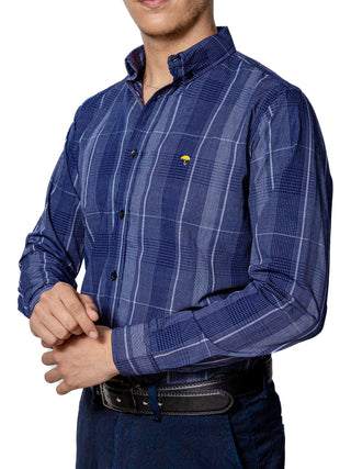 Camisa Casual Hombre, Azul Marino Cuadros Gris - Tiendas Platino Camisas Hombre 34 (S)