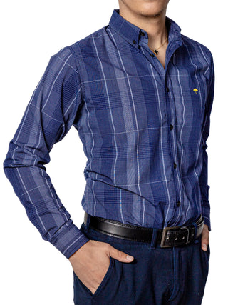 Camisa Casual Hombre, Azul Marino Cuadros Gris - Tiendas Platino Camisas Hombre 34 (S)