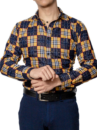 Camisa Casual Hombre,cuadros Azul Marino Y Cafe Detalle Rojo - Tiendas Platino Camisas Hombre 34 (S)