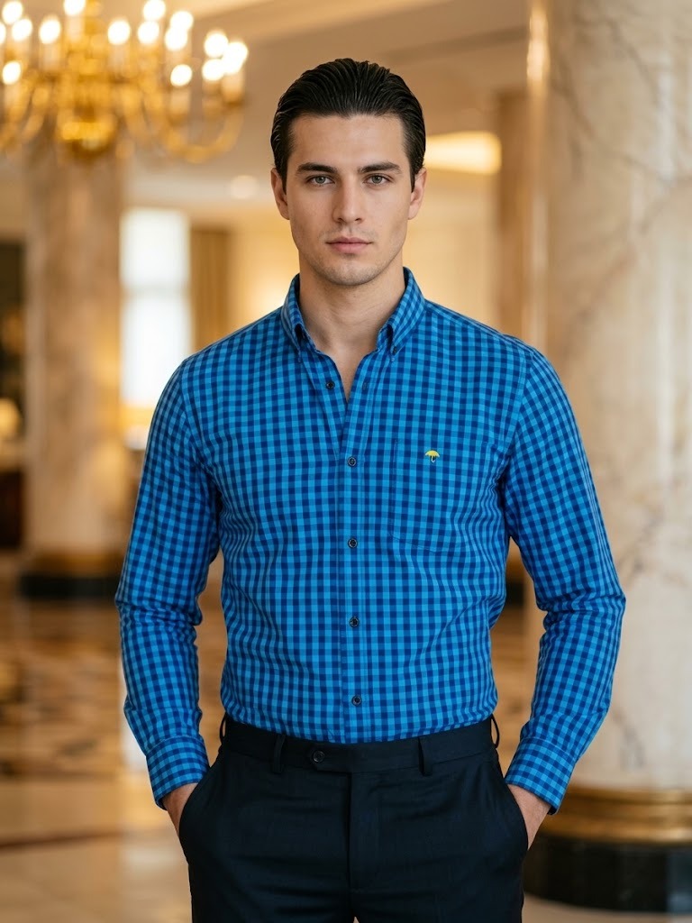 Camisa Hombre Cuadros Negro Azul — Jet Mini | Moon & Rain