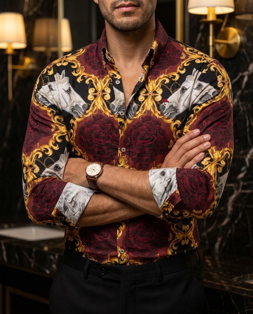 Camisa Hombre Estampado Blanco Rosa — Ivory Rose | Moon & Rain