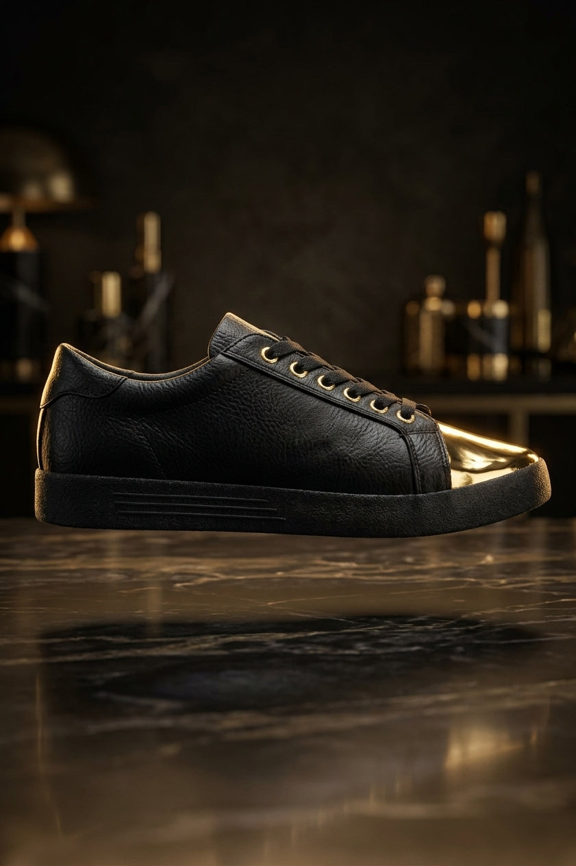 Tenis Unisex Sneakers Negros Detalle Dorado