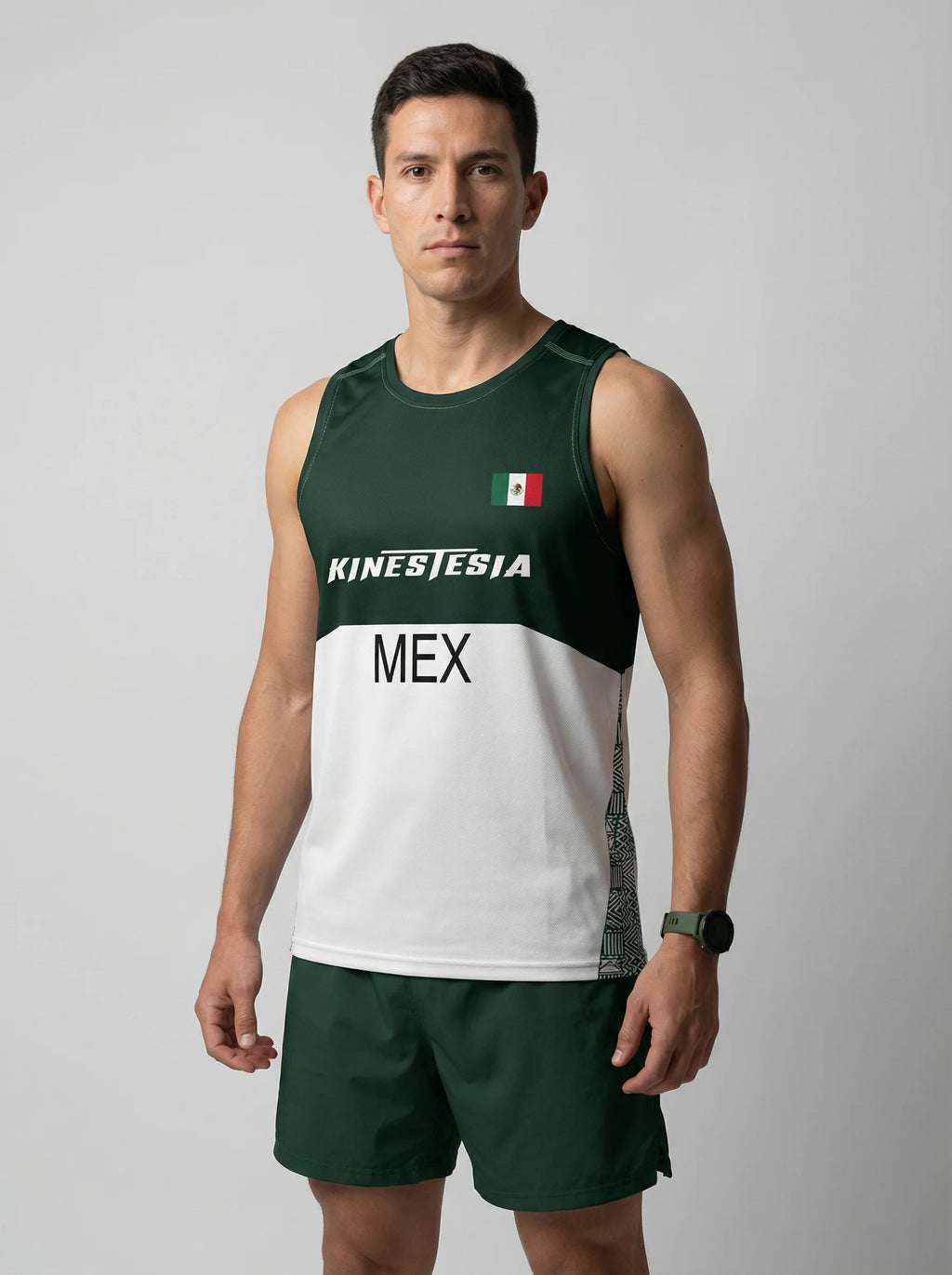 PLAYERA TANK HOMBRE SIN MANGAS VERDE Y BLANCO MÉXICO