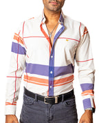 Camisa Casual Hombre Slim, Hueso Franjas Lila, Marron Y Rojo - Tiendas Platino Camisas Hombre 34 (S)