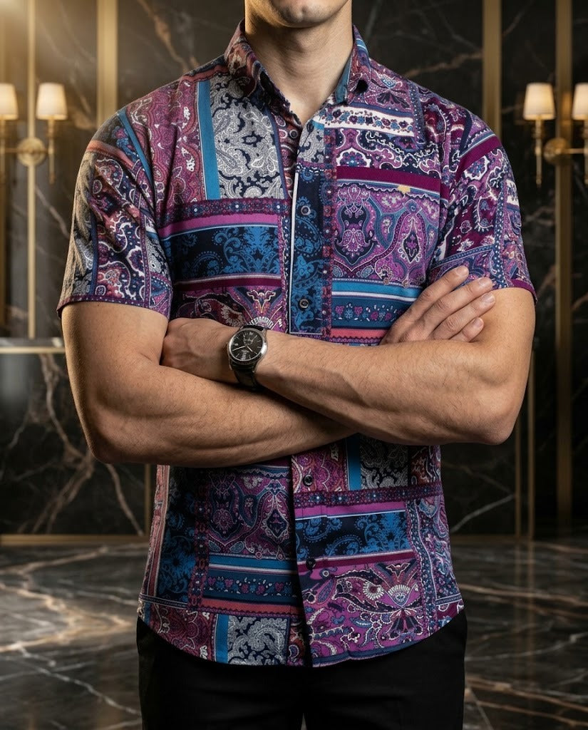 Purple Floral Slim Fit Casual Men's Shirt