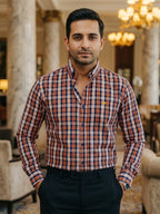 Camisa Hombre Cuadros Blanco Azul Naranja — Tropic Check | Moon & Rain