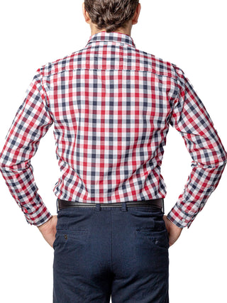 Camisa Hombre Casual Regular Fit Cuadros Rojo Y Negro