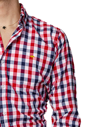 Camisa Hombre Casual Regular Fit Cuadros Rojo Y Negro