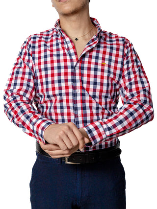 Camisa Hombre Casual Regular Fit Cuadros Rojo Y Negro