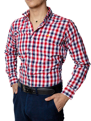 Camisa Hombre Casual Regular Fit Cuadros Rojo Y Negro