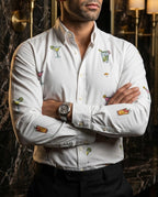 Camisa Hombre Casual Figuras Bebidas — Cocktail Celebration White | Moon & Rain