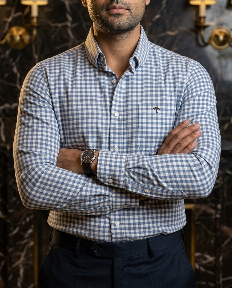Camisa Hombre Cuadros Azul Gris — Slate Check | Moon & Rain