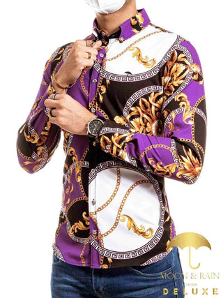 Men's Casual Baroque Shirt Purple and Black Circles