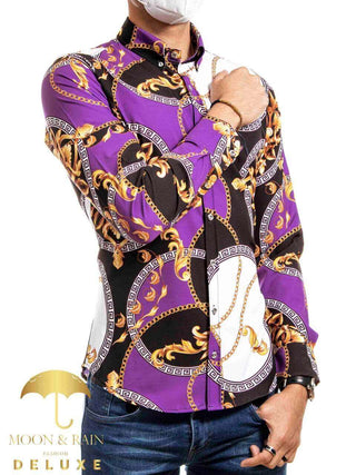Men's Casual Baroque Shirt Purple and Black Circles