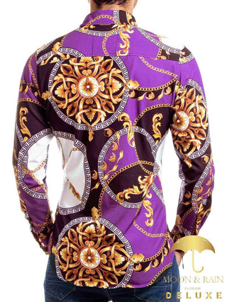 Men's Casual Baroque Shirt Purple and Black Circles