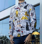 Camisa Hombre Casual Slim Fit Blanca Esfinges Letras - 34 (S)-Tiendas Platino