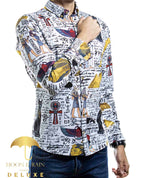 Camisa Hombre Casual Slim Fit Blanca Esfinges Letras - 34 (S)-Tiendas Platino