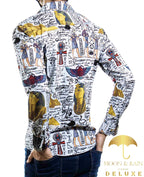 Camisa Hombre Casual Slim Fit Blanca Esfinges Letras - 34 (S)-Tiendas Platino