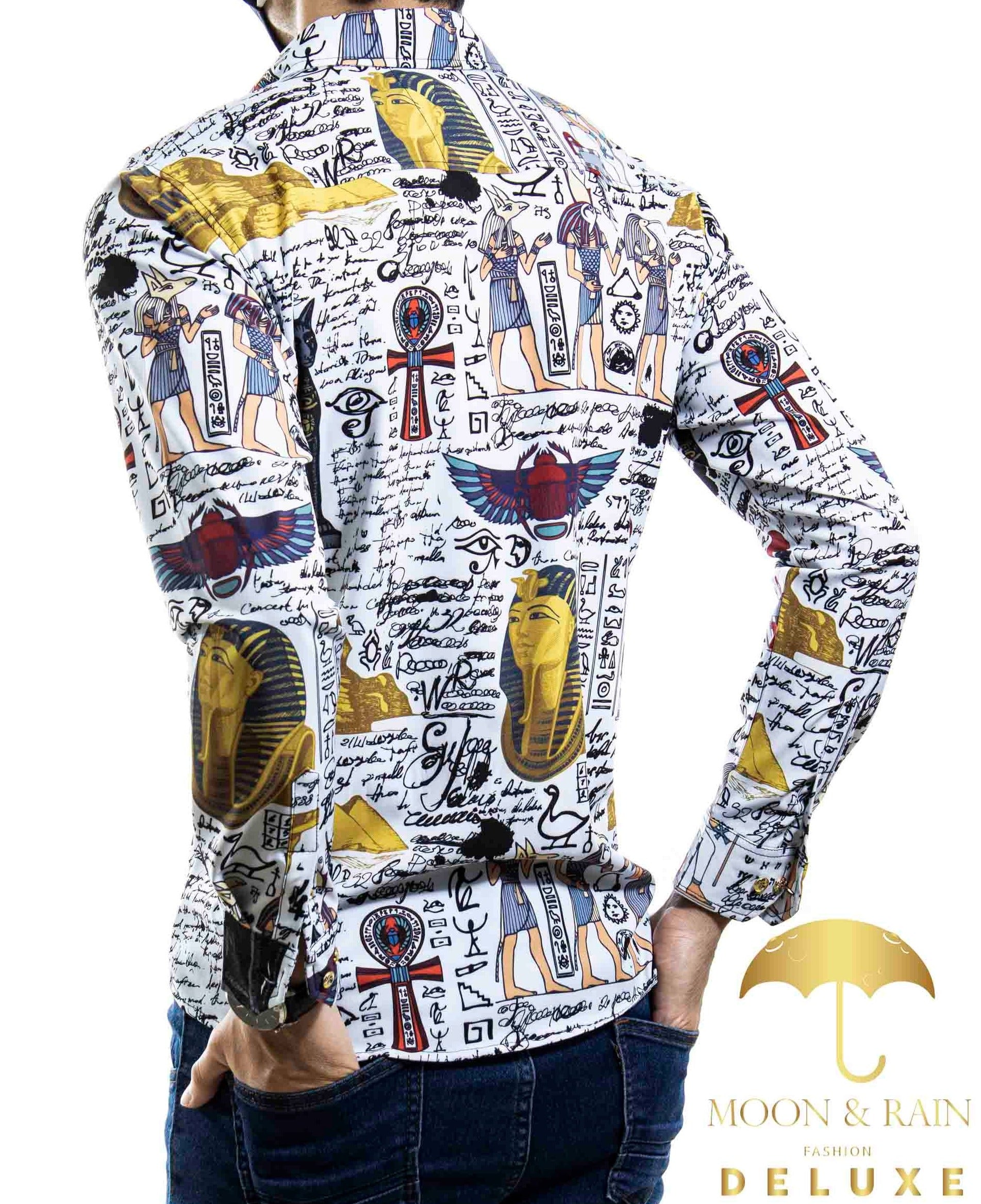 Camisa Hombre Casual Slim Fit Blanca Esfinges Letras - 34 (S)-Tiendas Platino