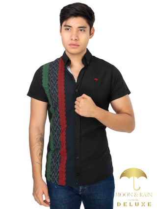 Camisa Hombre Casual Slim Fit Guayabera Negro Tricolor Sty2