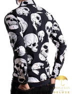 Camisa Hombre Casual Slim Fit Negra Calavera Blanca