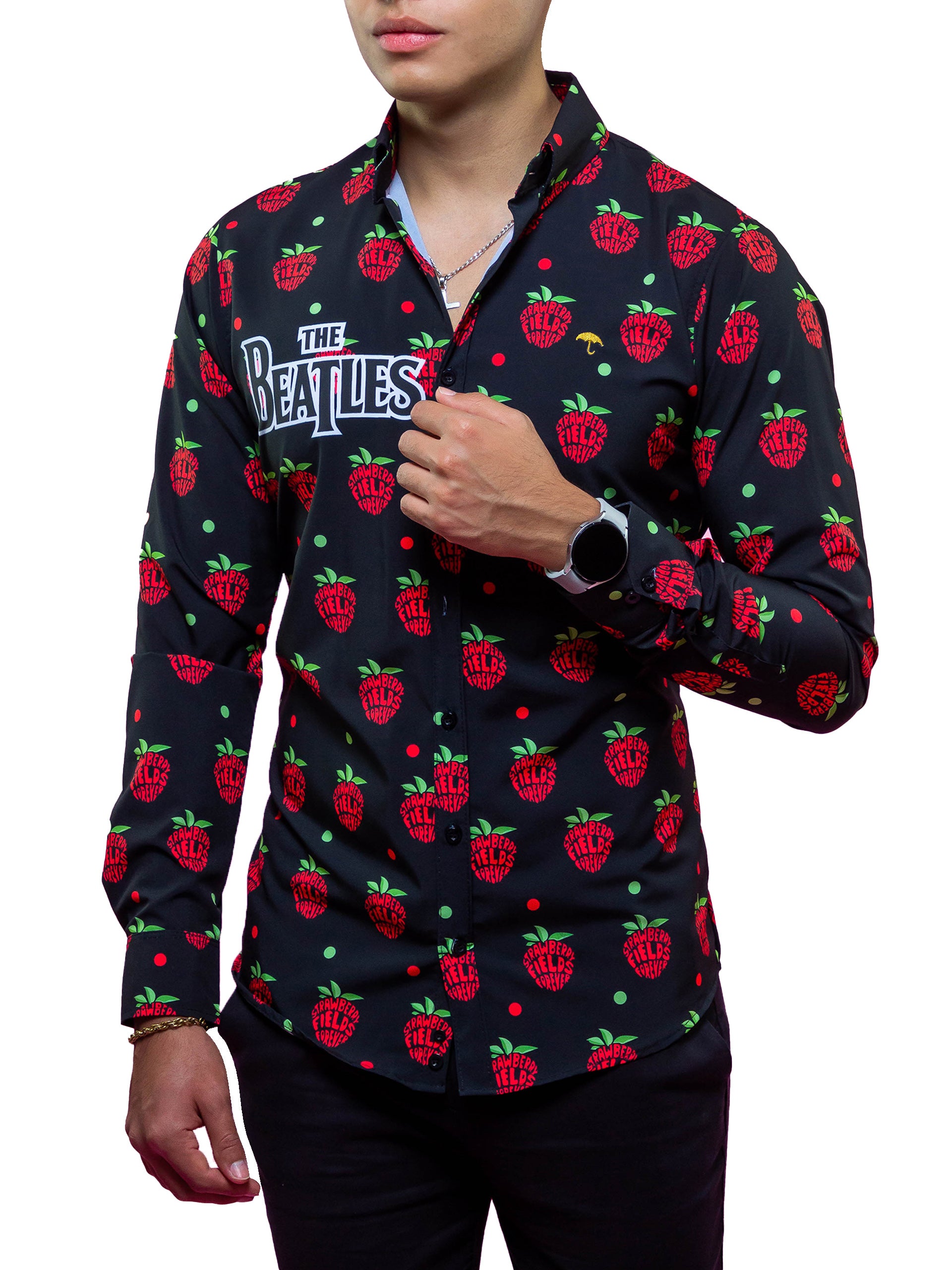Camisa Hombre Casual Slim Fit The Beatles Strawberry - 34 (S)-Tiendas Platino