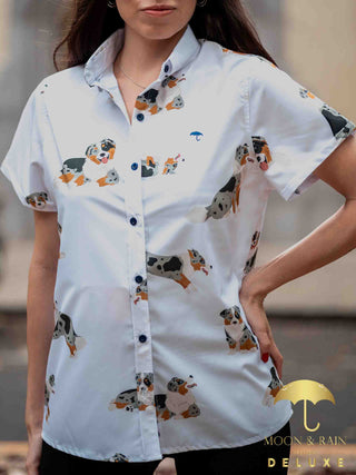 Camisa Mujer Casual Slim Fit Blanca Perro Australiano