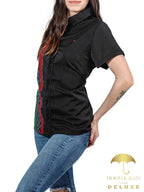Camisa Mujer Casual Slim Fit Guayabera Negra Tricolor Sty2 - 6 - 7 (S)-Tiendas Platino