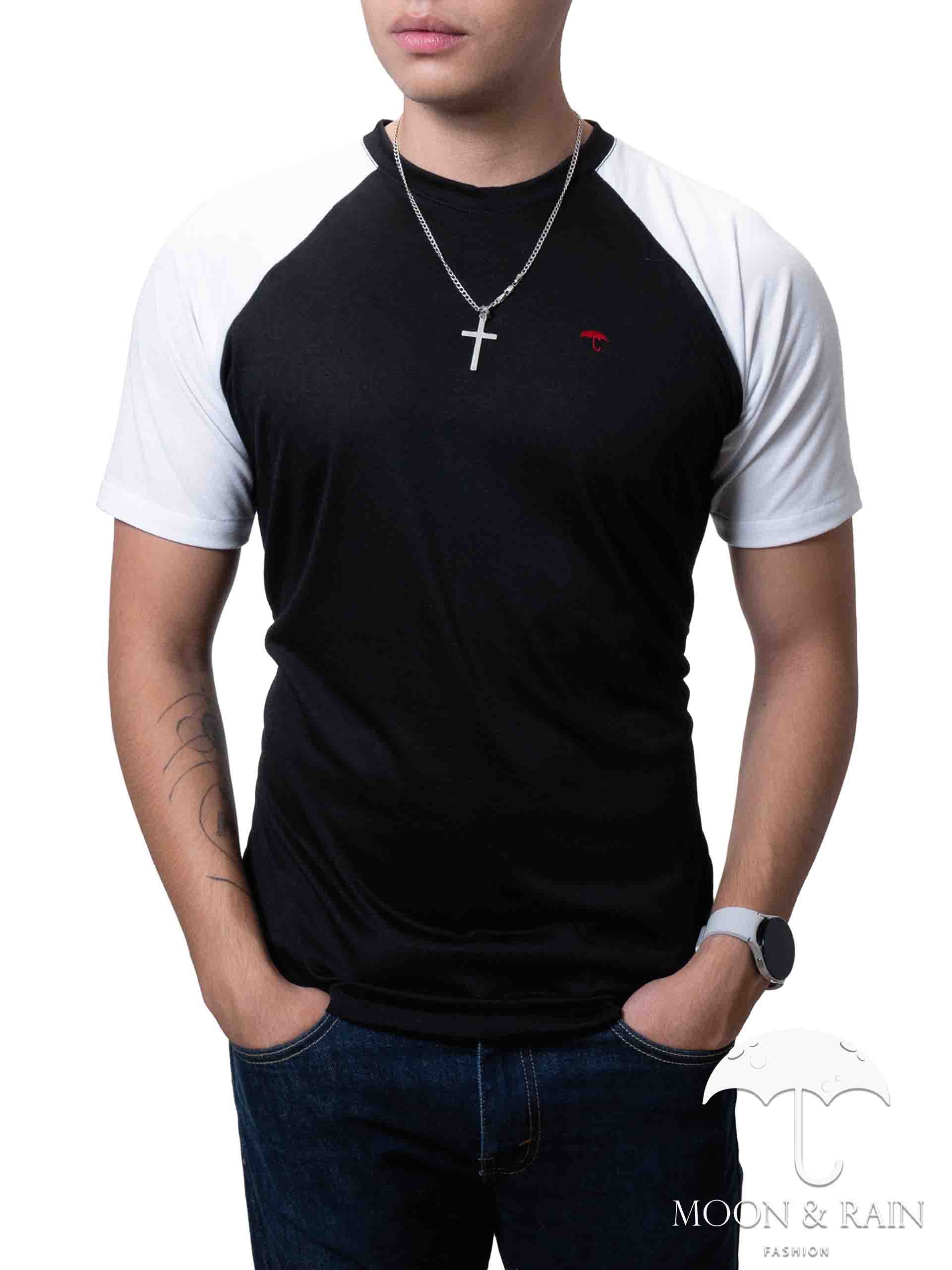 Playera Hombre Slim Fit Negra Det Blancas - 34 (S)-Tiendas Platino