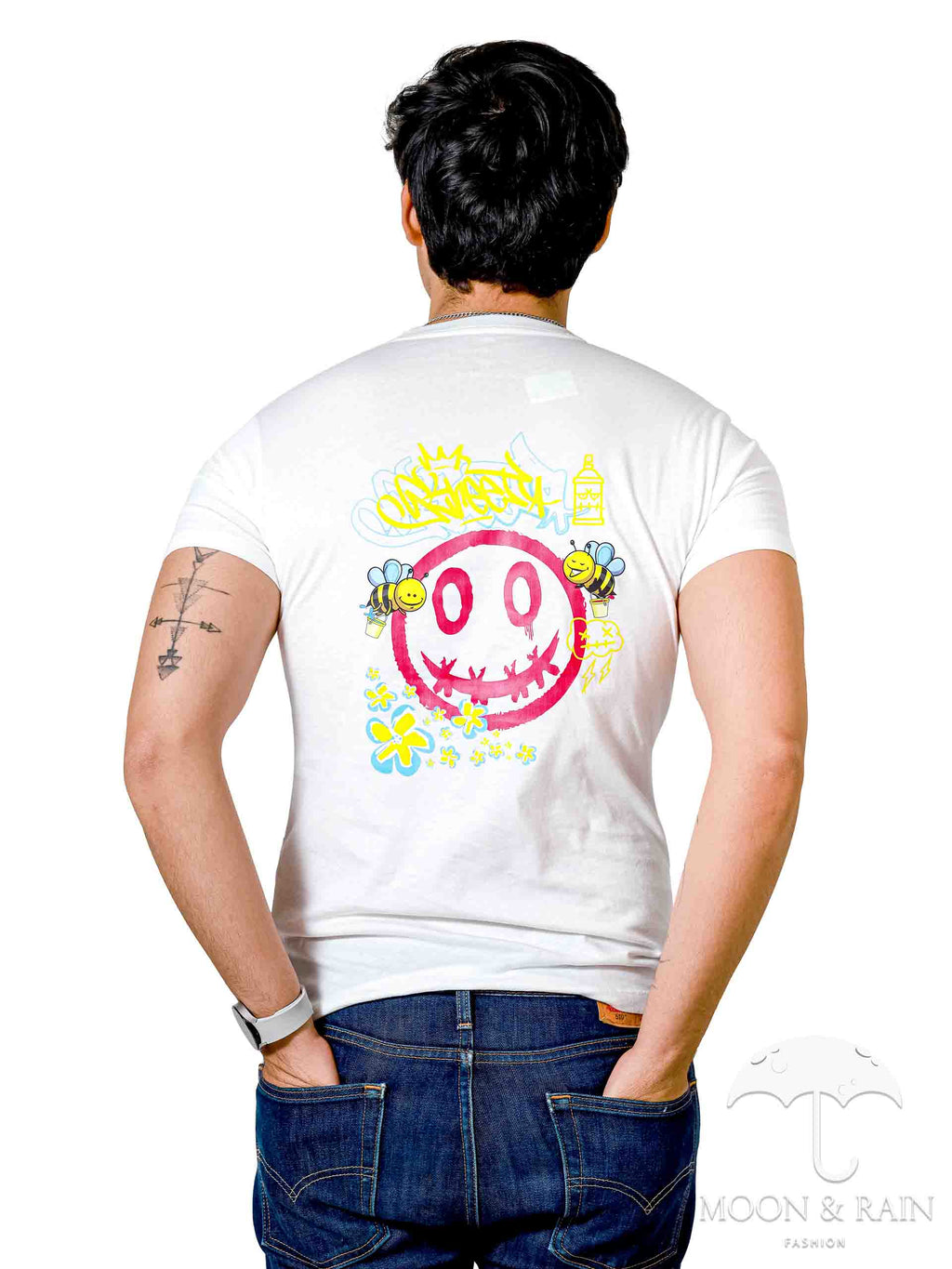 Playera Hombre Slim Fit Blanca Abejas, Happy Face - Tiendas Platino Playeras Hombre 34 (S)