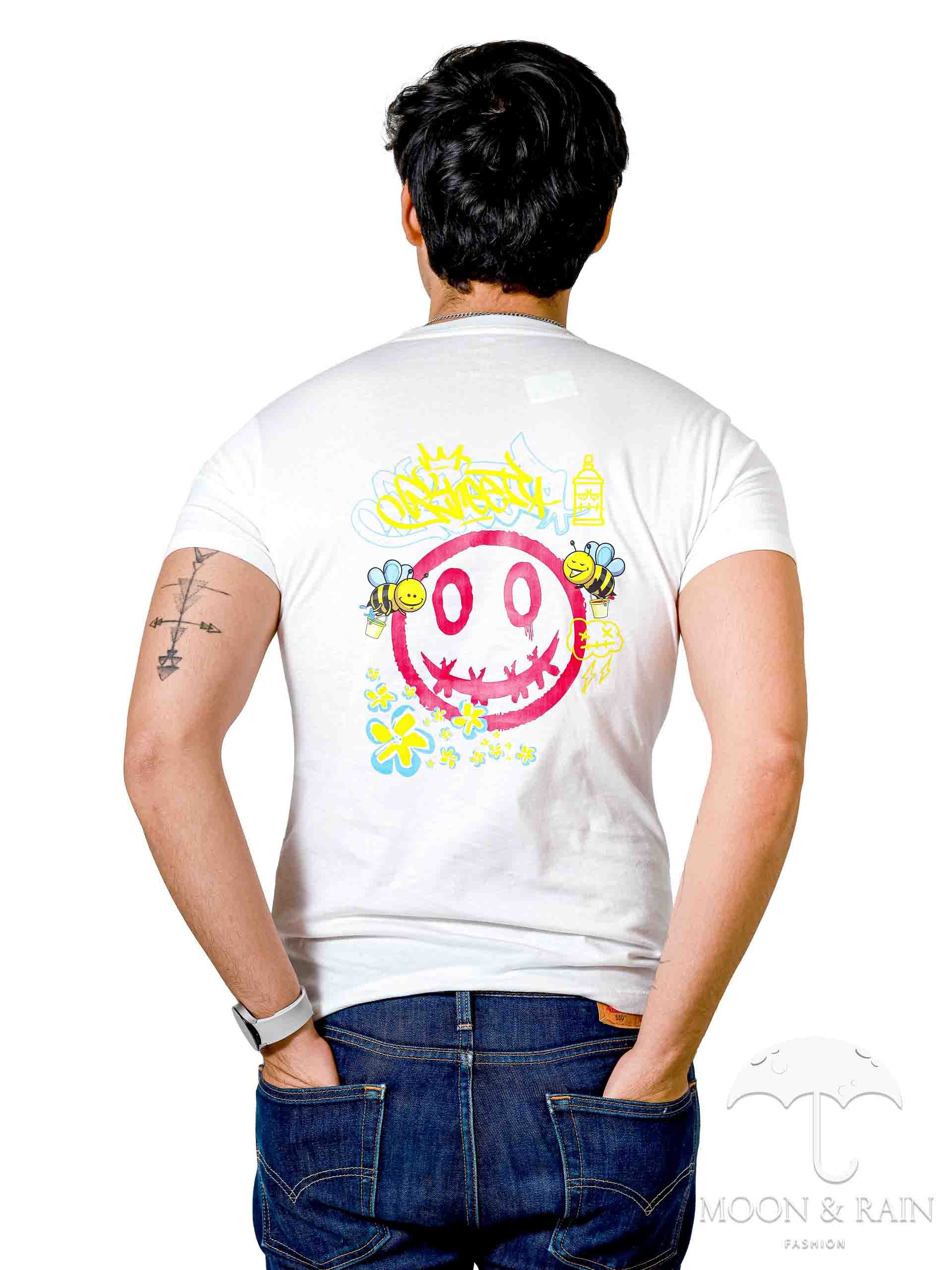 Playera Hombre Slim Fit Blanca Abejas, Happy Face - Tiendas Platino Playeras Hombre 34 (S)