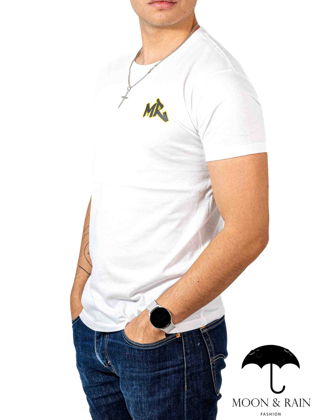 Playera Hombre Slim Fit Blanca Tigre Dorado - Tiendas Platino Playeras Hombre 34 (S)