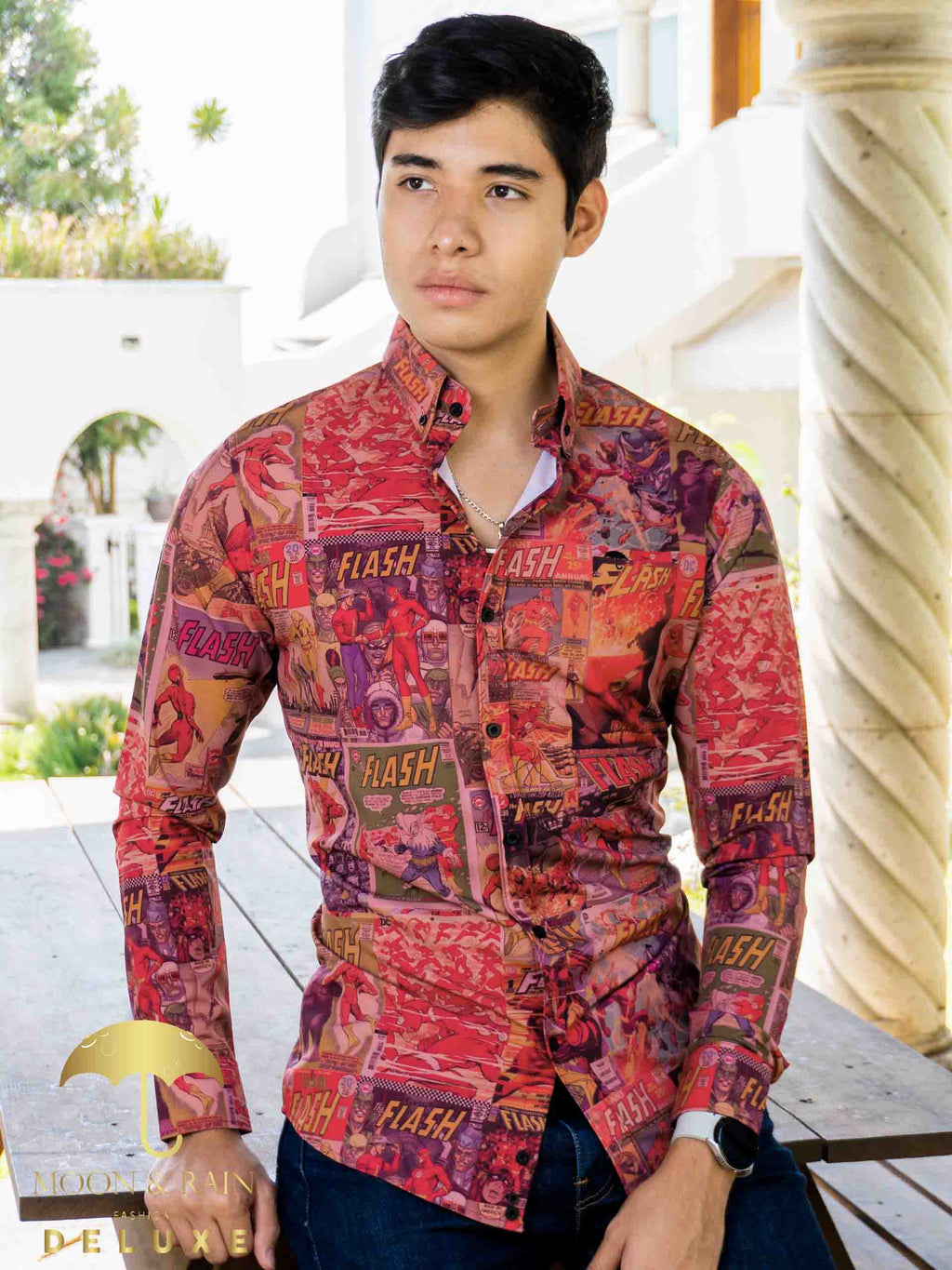 Camisa Hombre Casual Slim Fit Comic Flash - 34 (S)-Tiendas Platino