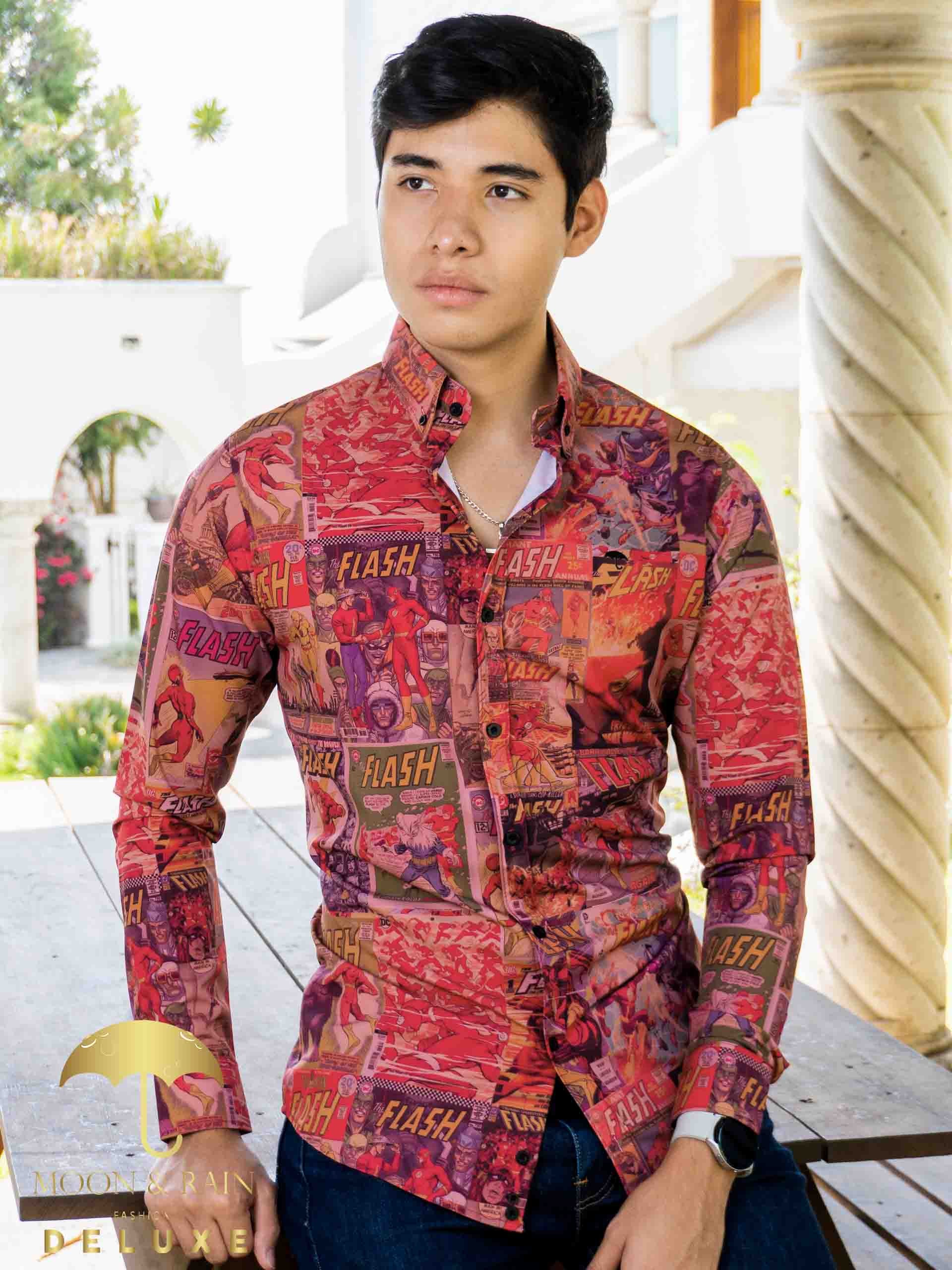 Camisa Hombre Casual Slim Fit Comic Flash - 34 (S)-Tiendas Platino