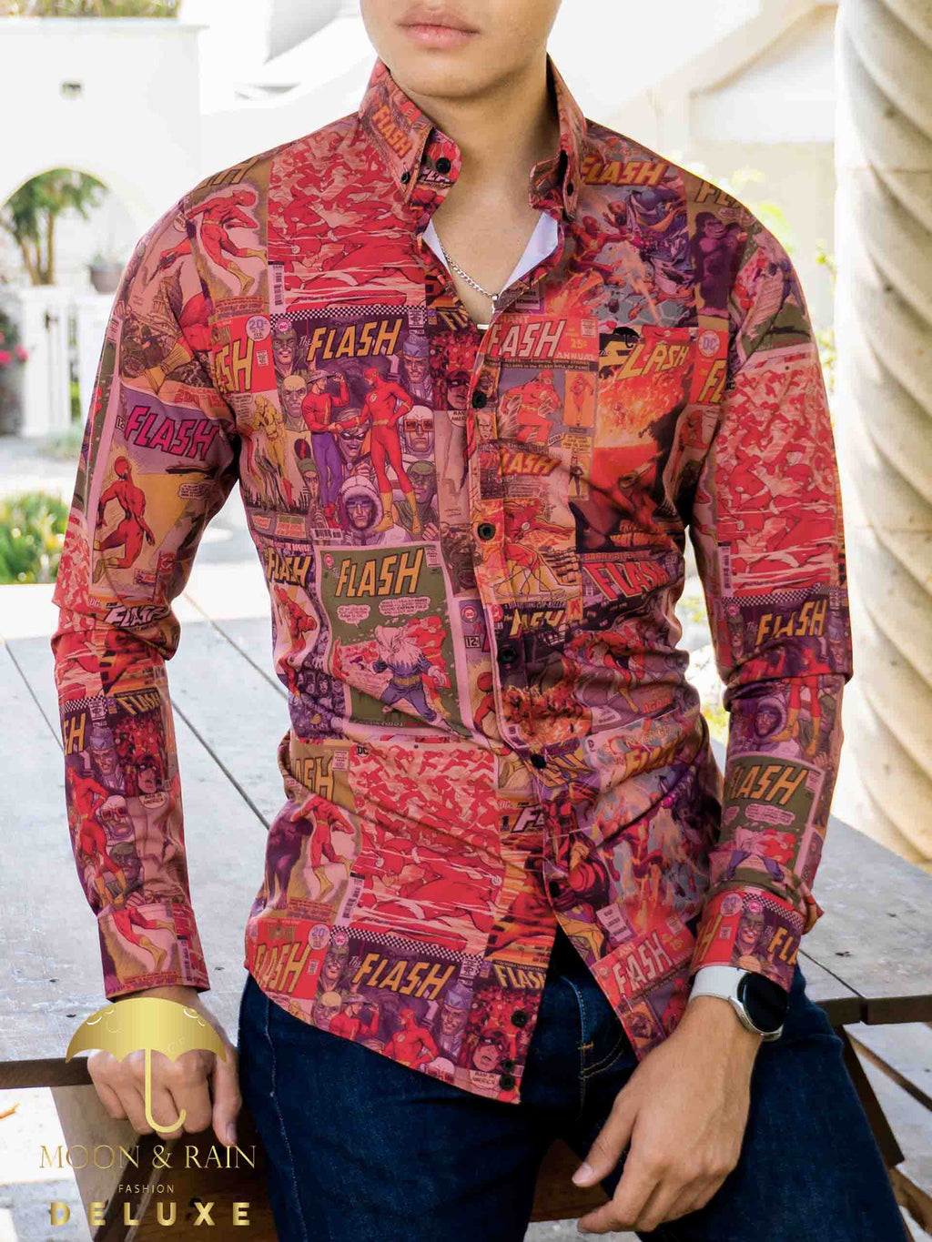 Camisa Hombre Casual Slim Fit Comic Flash - 34 (S)-Tiendas Platino