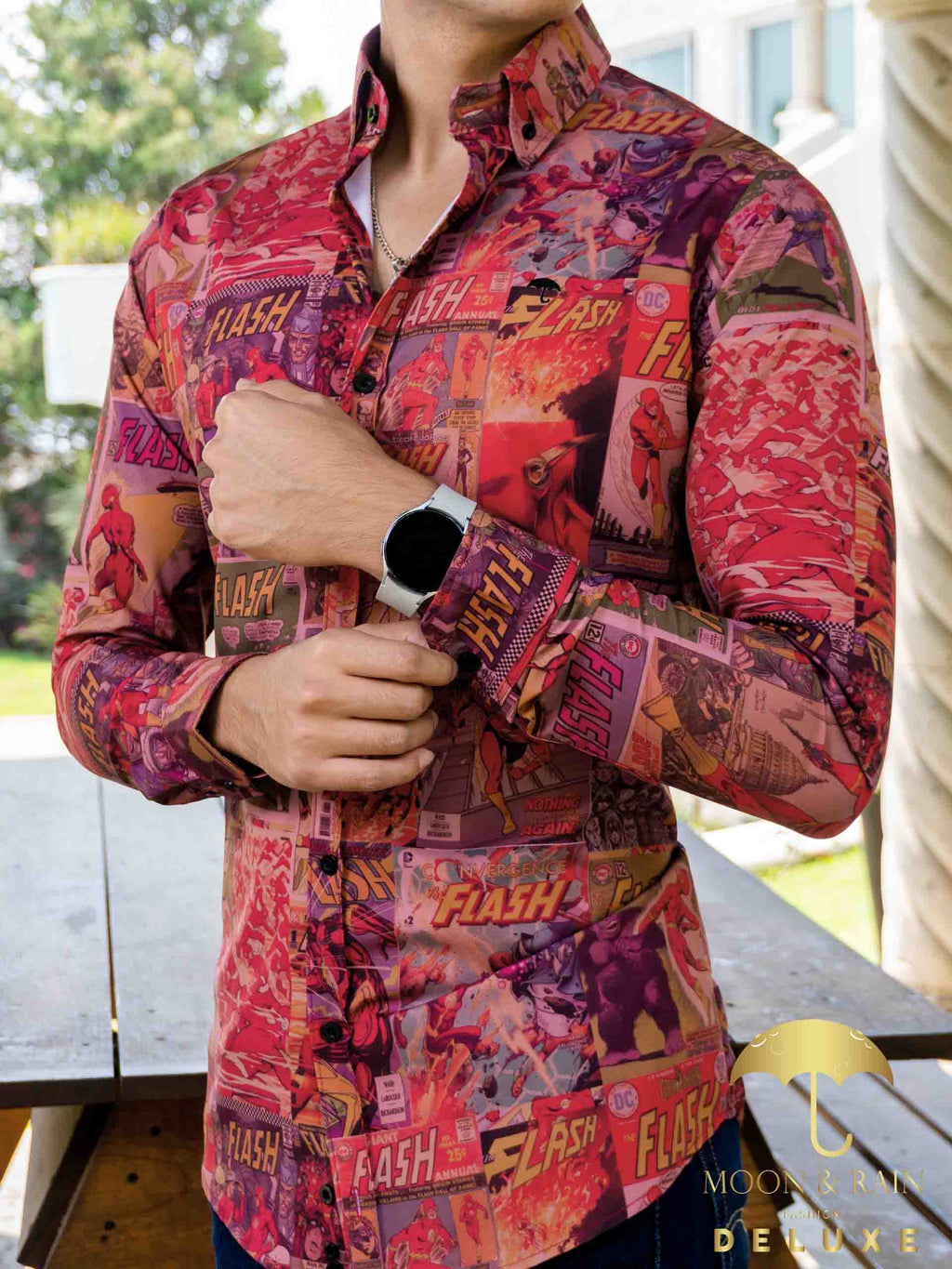 Camisa Hombre Casual Slim Fit Comic Flash - 34 (S)-Tiendas Platino