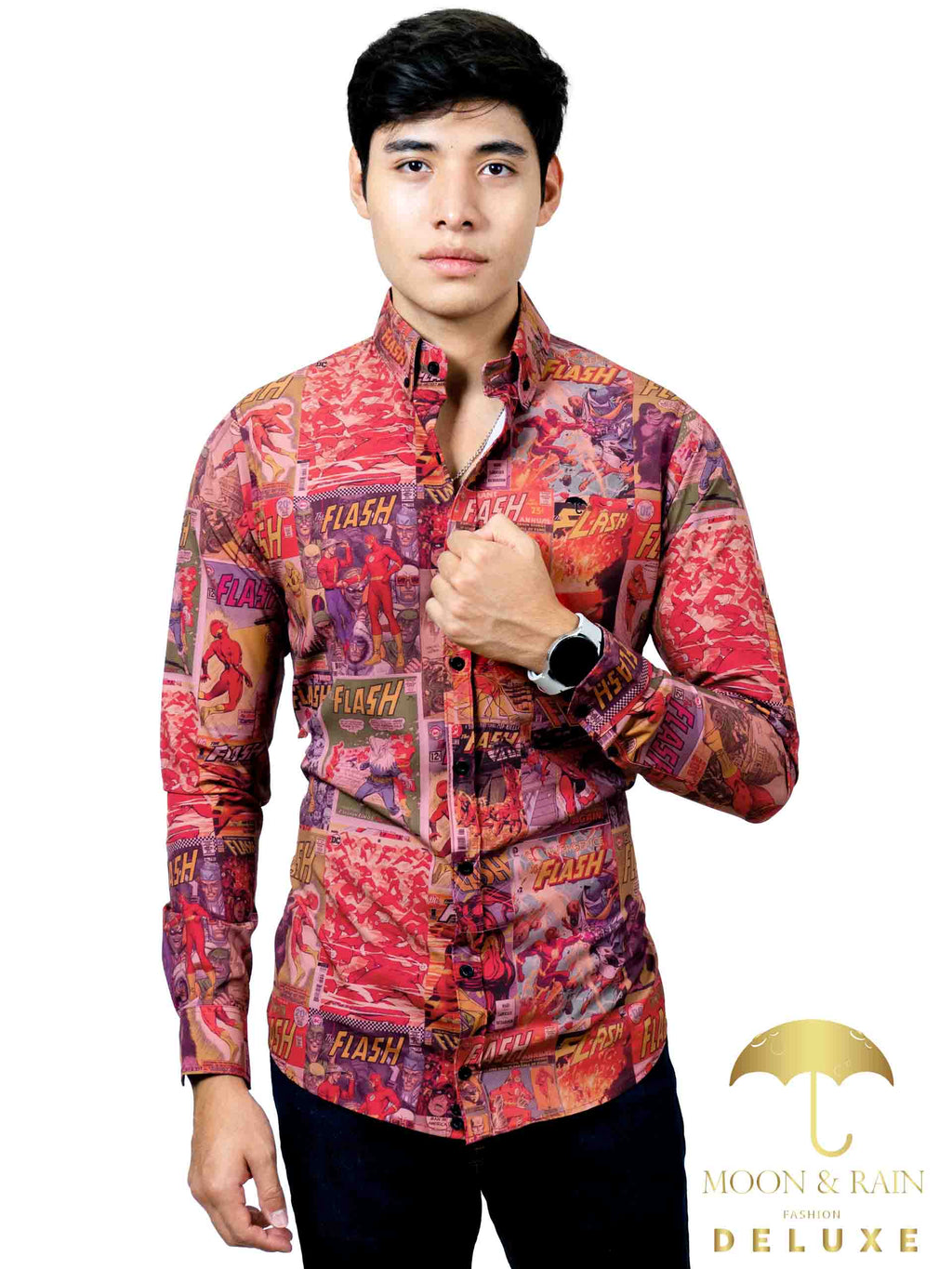 Camisa Hombre Casual Slim Fit Comic Flash - 34 (S)-Tiendas Platino