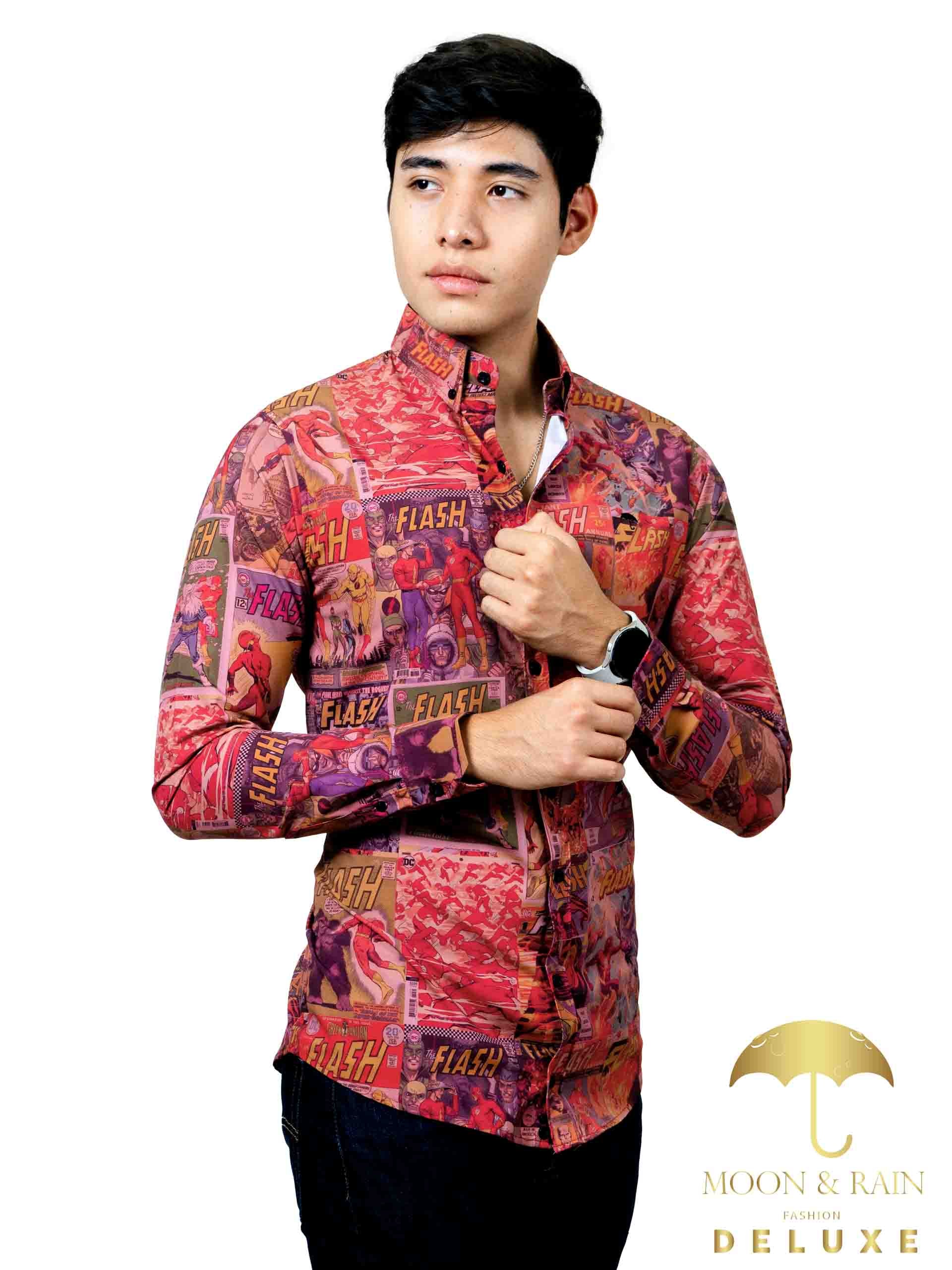 Camisa Hombre Casual Slim Fit Comic Flash - 34 (S)-Tiendas Platino