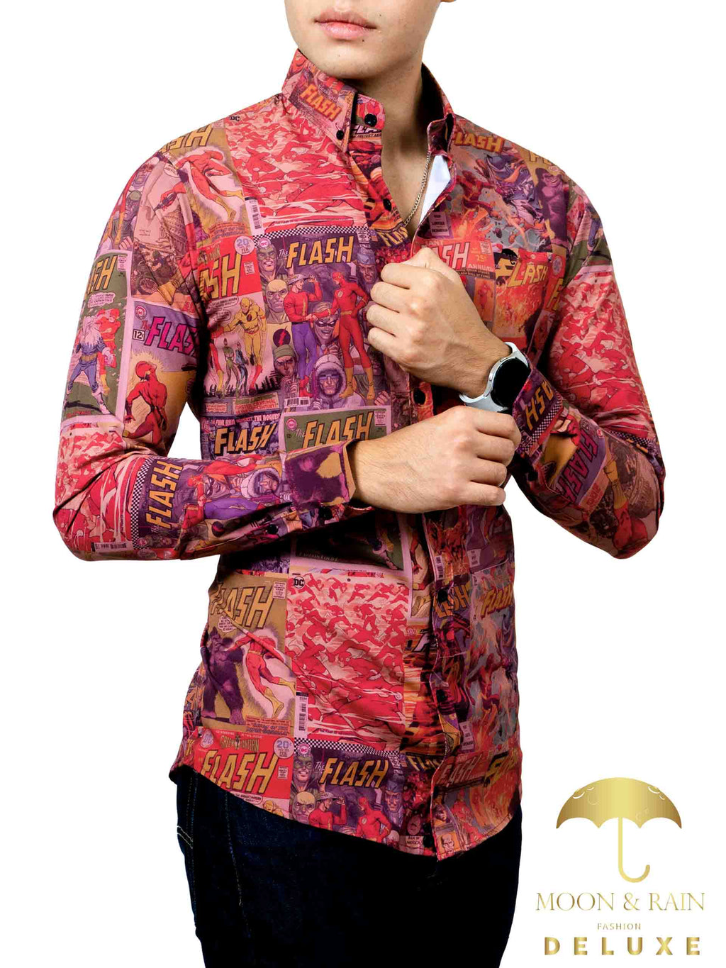 Camisa Hombre Casual Slim Fit Comic Flash - 34 (S)-Tiendas Platino
