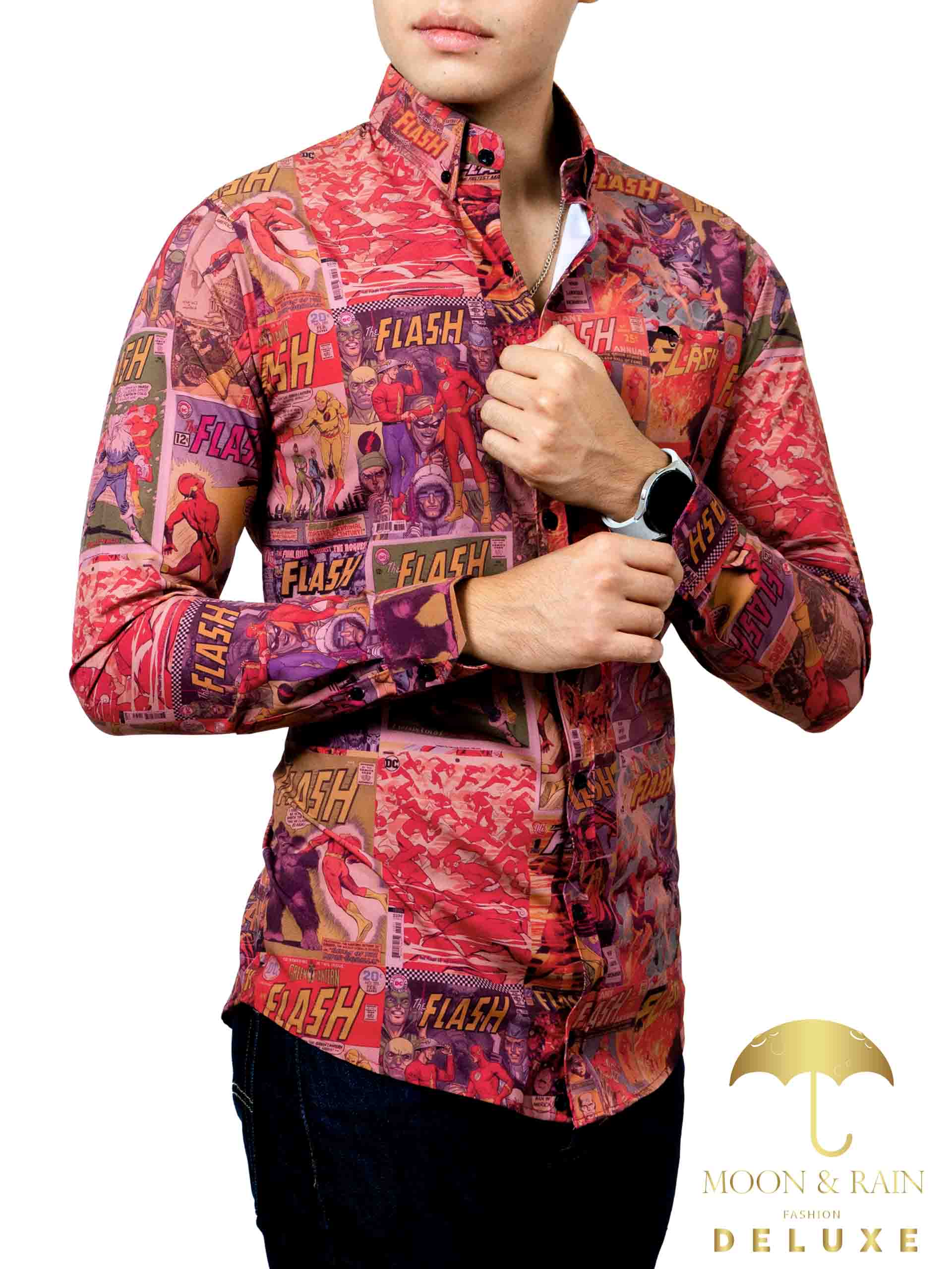 Camisa Hombre Casual Slim Fit Comic Flash - 34 (S)-Tiendas Platino