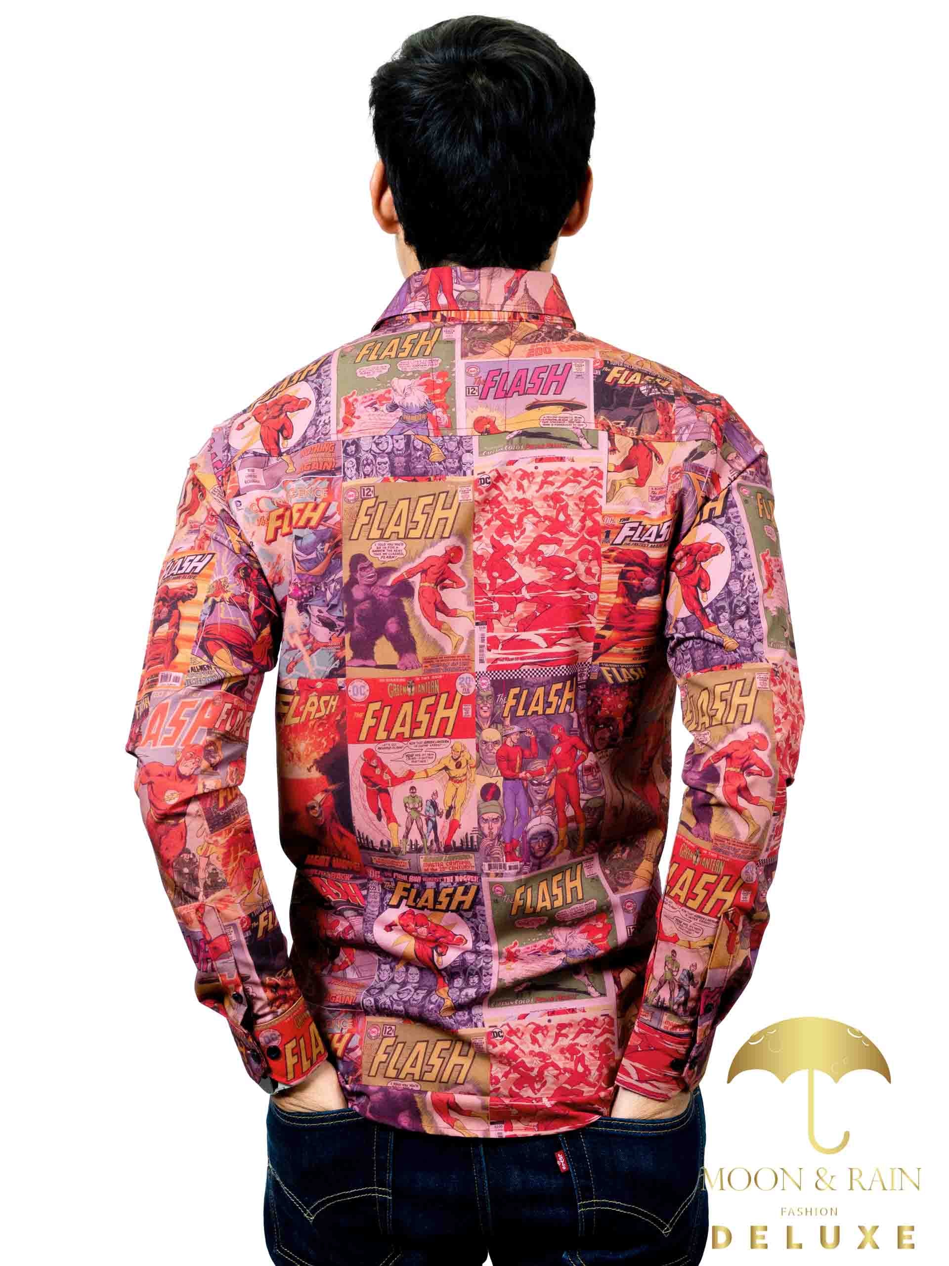 Camisa Hombre Casual Slim Fit Comic Flash - 34 (S)-Tiendas Platino