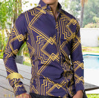 Camisa Hombre Casual Slim Fit Marino Rombos Dorados - 34 (S)-Tiendas Platino