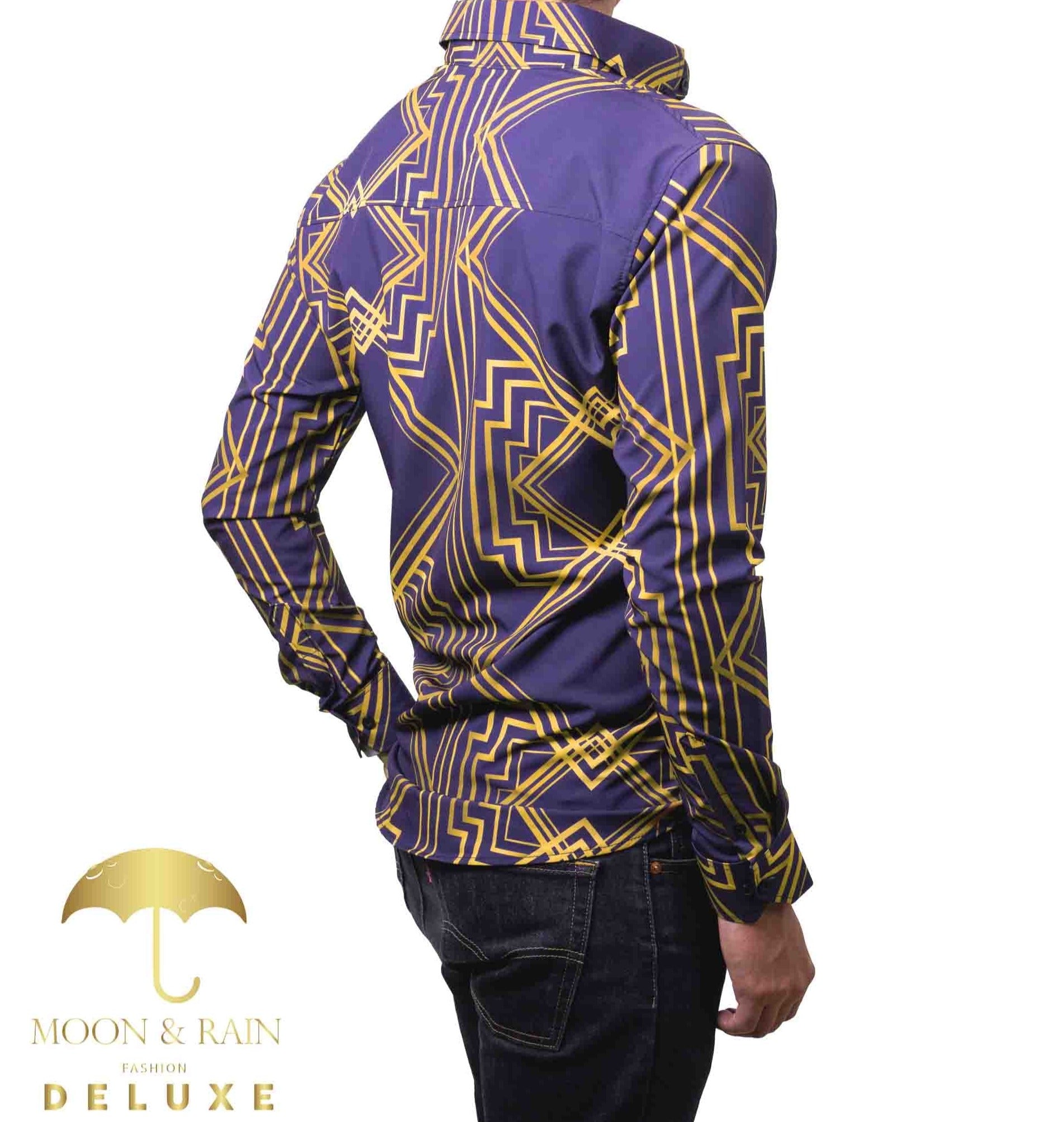 Camisa Hombre Casual Slim Fit Marino Rombos Dorados - 34 (S)-Tiendas Platino