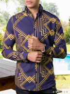 Camisa Hombre Casual Slim Fit Marino Rombos Dorados - 34 (S)-Tiendas Platino