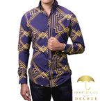 Camisa Hombre Casual Slim Fit Marino Rombos Dorados - 34 (S)-Tiendas Platino